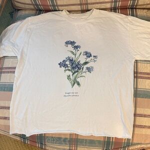White T-Shirt with Blue Floral Print